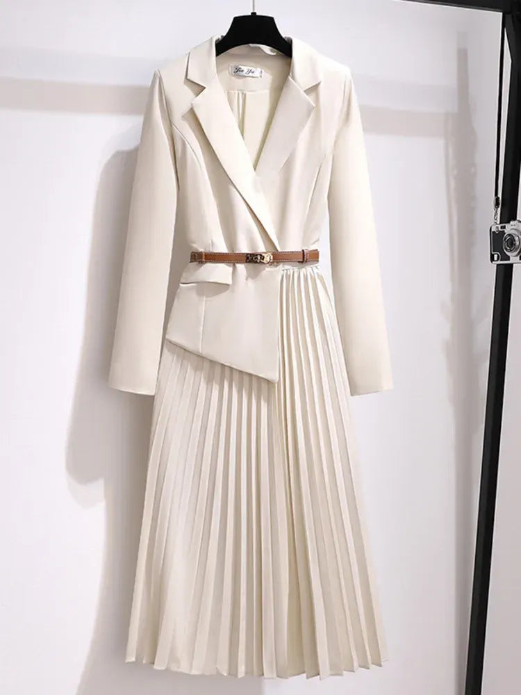 Ensemble Blazer Jupe Plissée Deux Pièces Femme