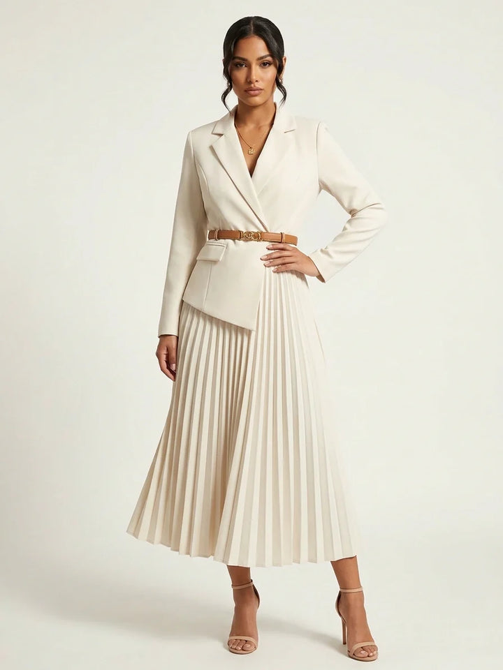 Ensemble Blazer Jupe Plissée Deux Pièces Femme