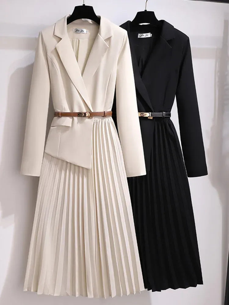Ensemble Blazer Jupe Plissée Deux Pièces Femme