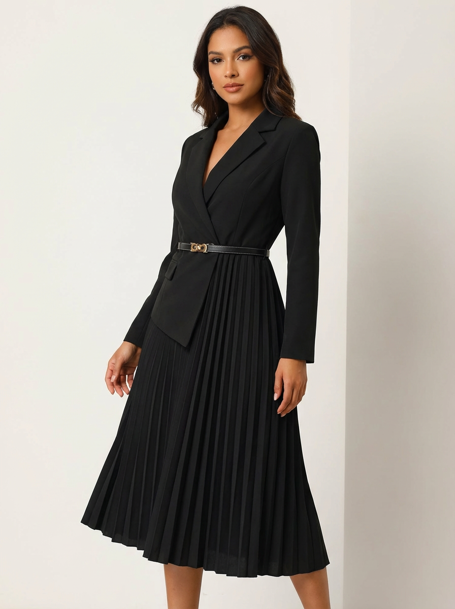 Ensemble Blazer Jupe Plissée Deux Pièces Femme