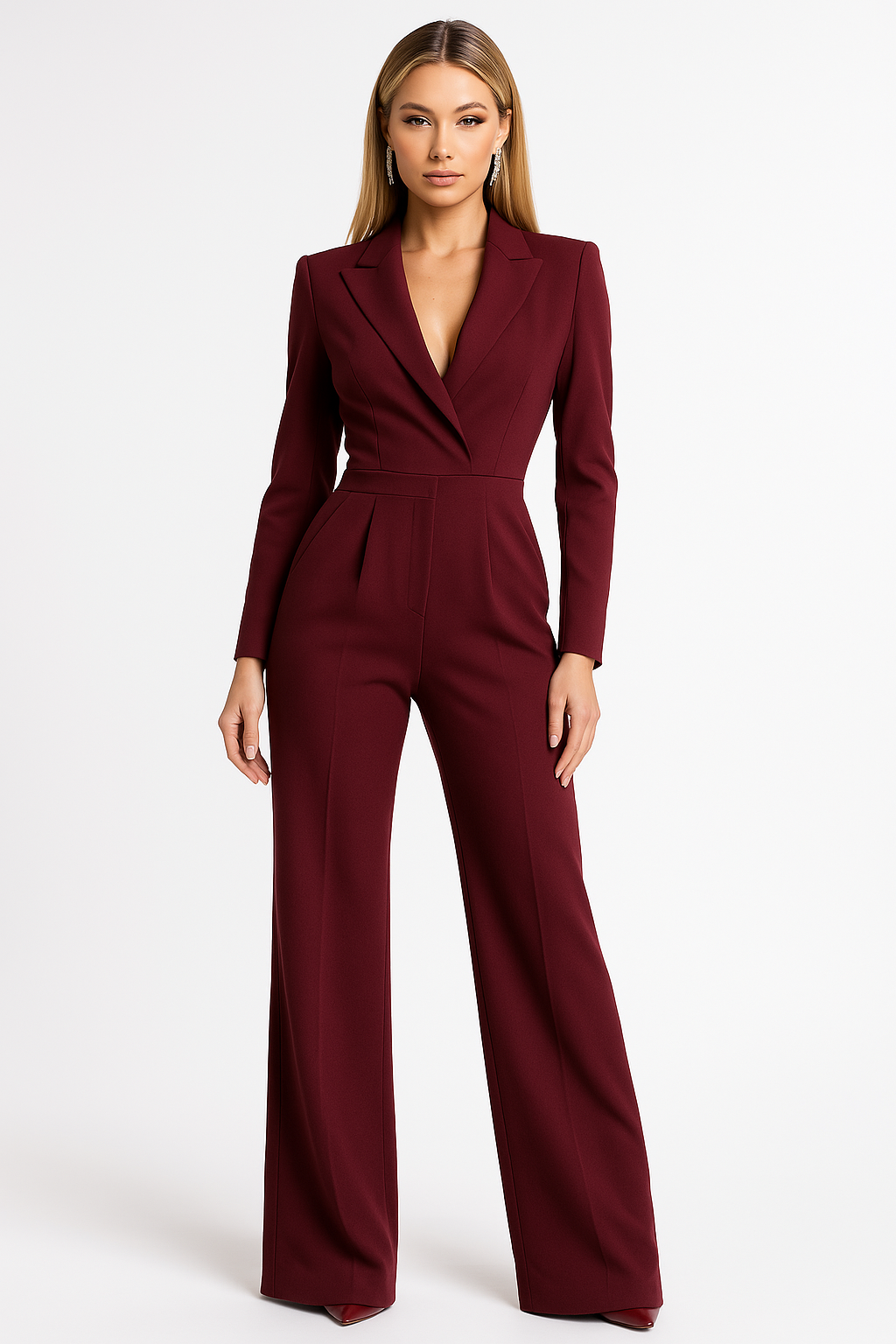 Combinaison Pantalon Large à Col Tailleur Femme