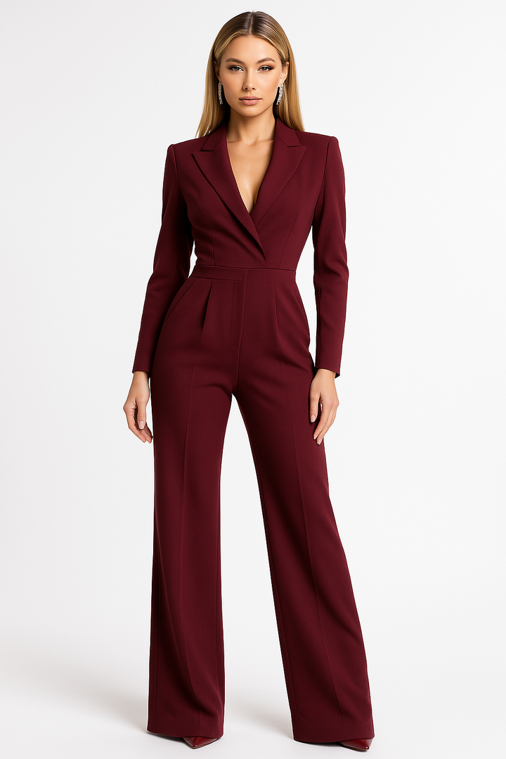 Combinaison Pantalon Large à Col Tailleur Femme