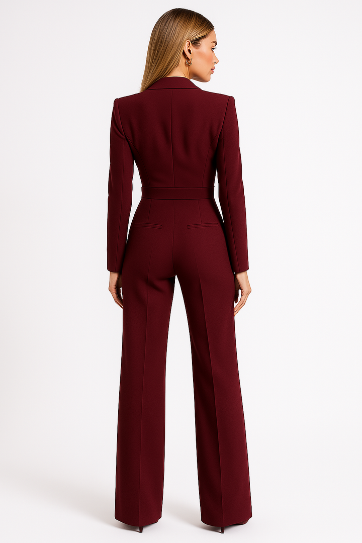 Combinaison Pantalon Large à Col Tailleur Femme