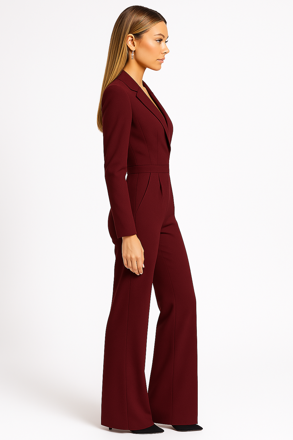 Combinaison Pantalon Large à Col Tailleur Femme