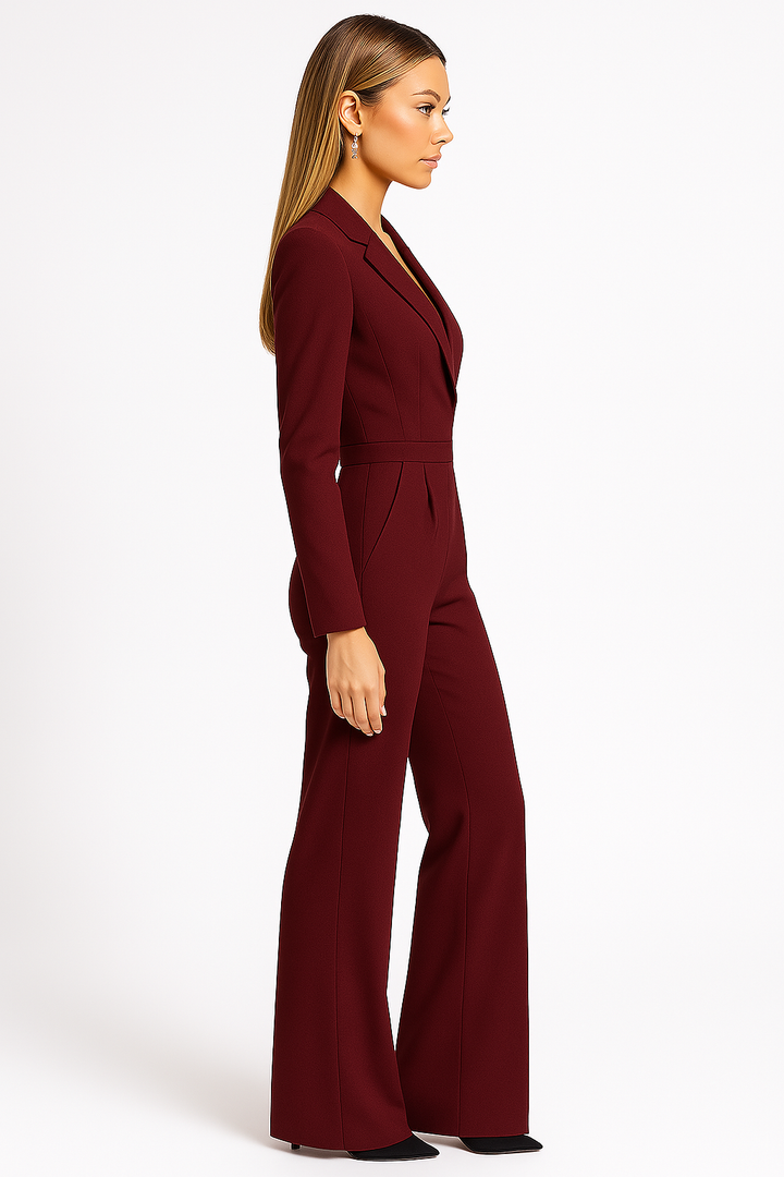 Combinaison Pantalon Large à Col Tailleur Femme