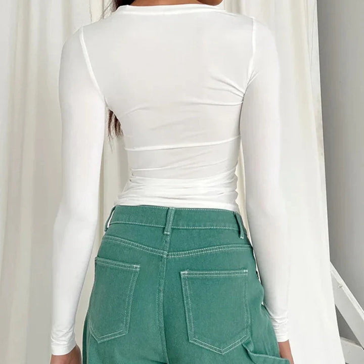 Top Ajusté Drapé à Manches Longues Femme