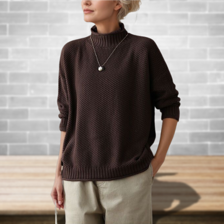 Pull Col Roulé en Maille Texturée Femme