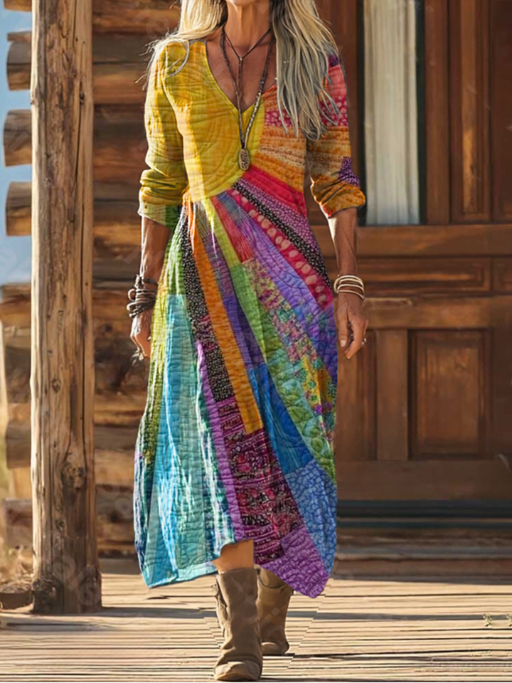 Robe Longue Patchwork Bohème Femme