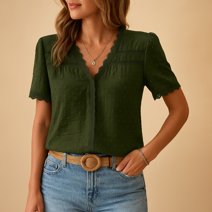 Blouse Col V en Dentelle Femme
