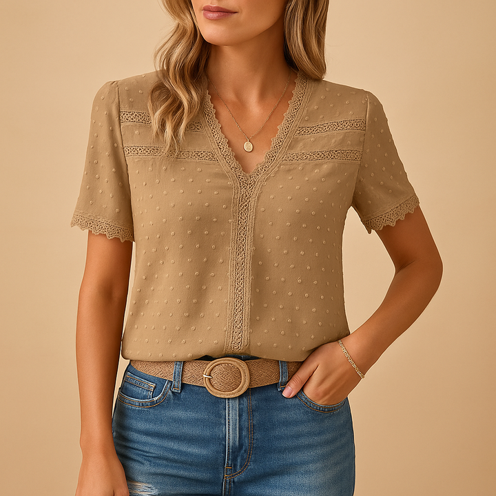 Blouse Col V en Dentelle Femme