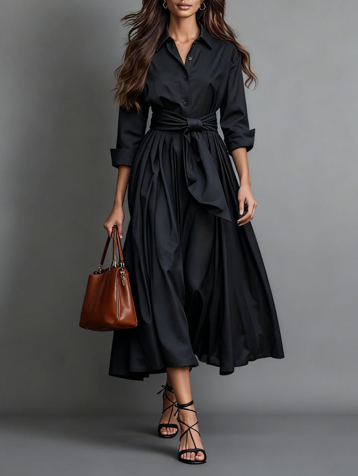 Robe Chemise Midi avec Ceinture à Nouer Femme