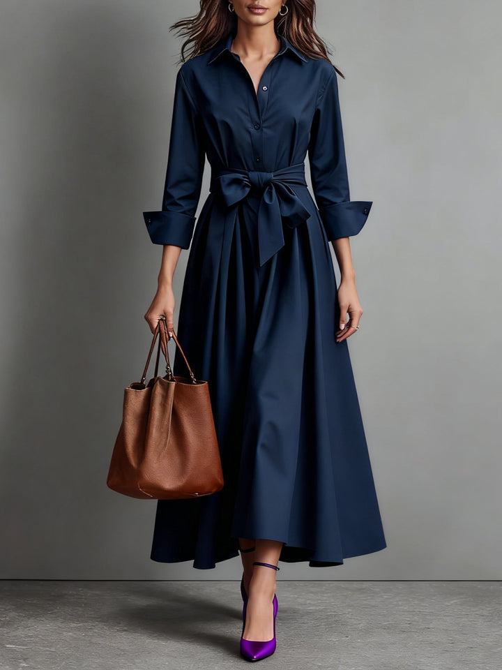 Robe Chemise Midi avec Ceinture à Nouer Femme