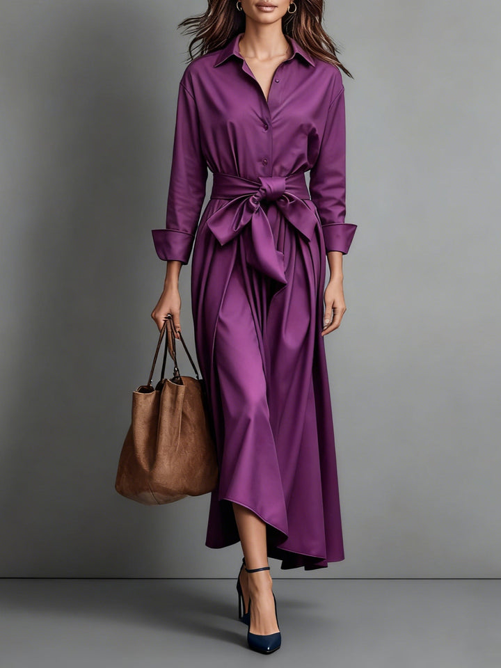 Robe Chemise Midi avec Ceinture à Nouer Femme