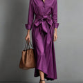 Robe Chemise Midi avec Ceinture à Nouer Femme