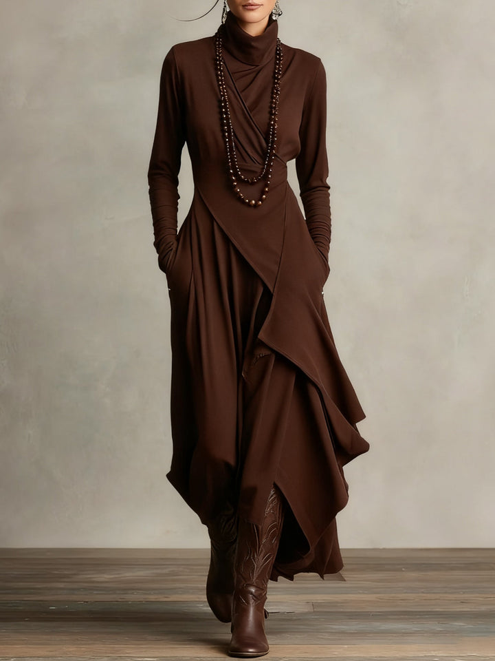 Robe Longue Asymétrique à Col Montant Femme