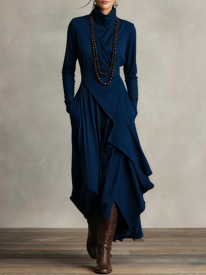 Robe Longue Asymétrique à Col Montant Femme