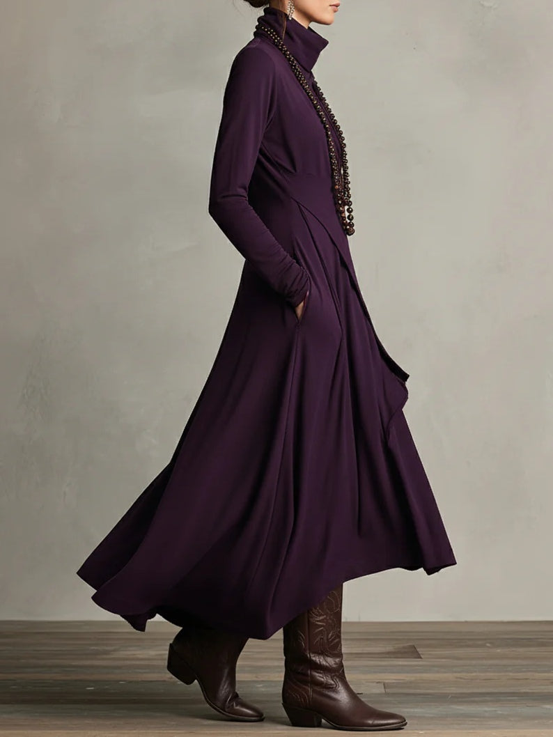 Robe Longue Asymétrique à Col Montant Femme