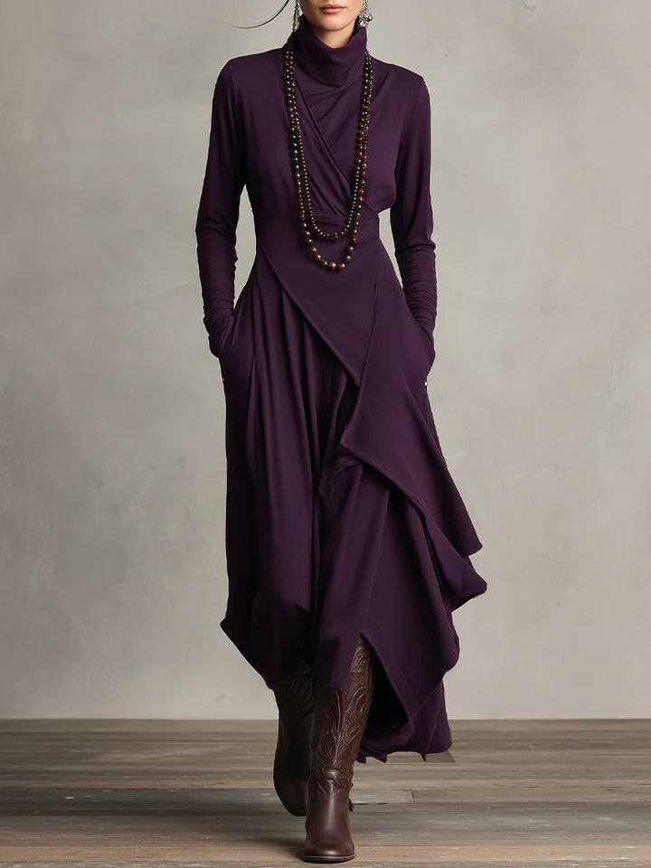Robe Longue Asymétrique à Col Montant Femme