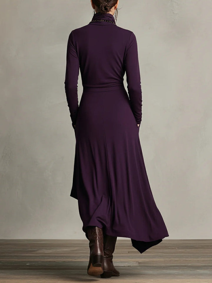Robe Longue Asymétrique à Col Montant Femme