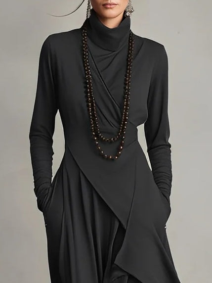 Robe Longue Asymétrique à Col Montant Femme