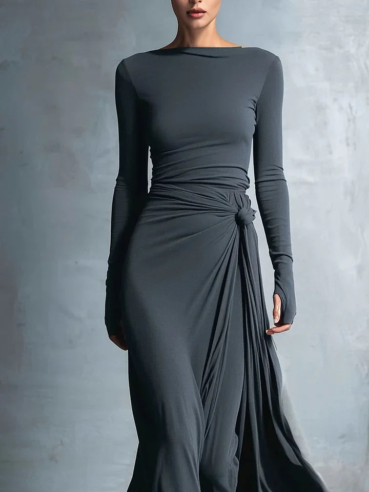 Robe Longue Drapée Asymétrique Femme