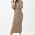 Robe Midi Côtelée col Montant Femme