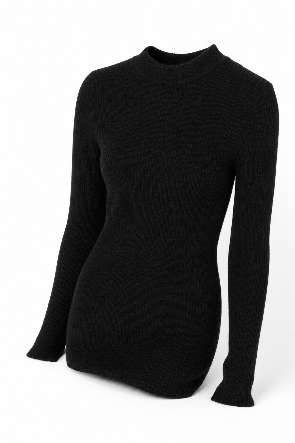 Robe Midi Côtelée col Montant Femme