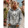 Sweat à Capuche Halloween Imprimé Squelette Femme