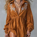 Women's Embroidered Long-Sleeve Mini Dress
