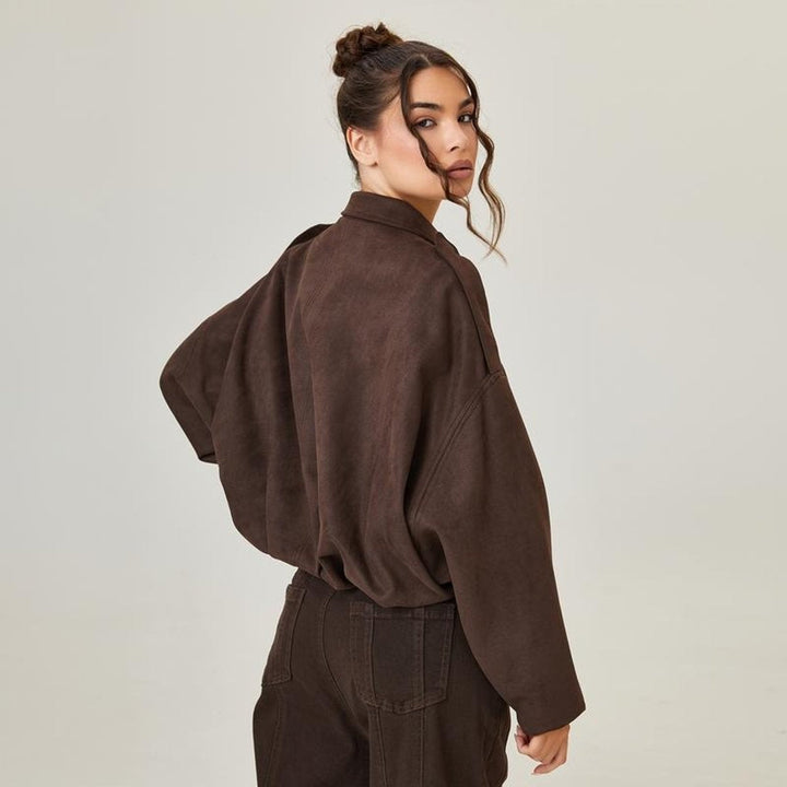 Veste Courte Zippée à Col Chemise Femme