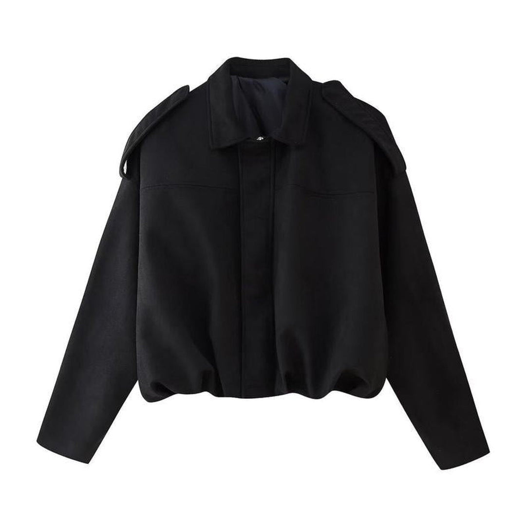 Veste Courte Zippée à Col Chemise Femme