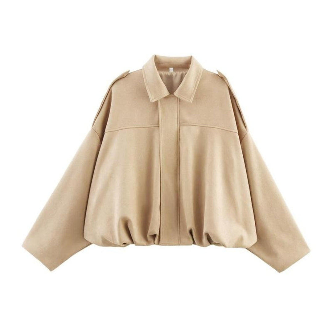 Veste Courte Zippée à Col Chemise Femme