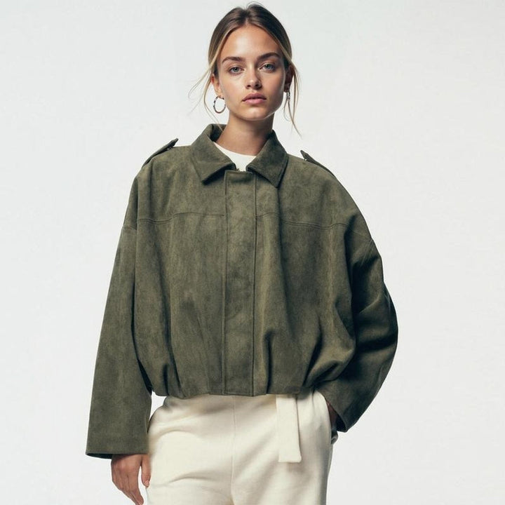 Veste Courte Zippée à Col Chemise Femme