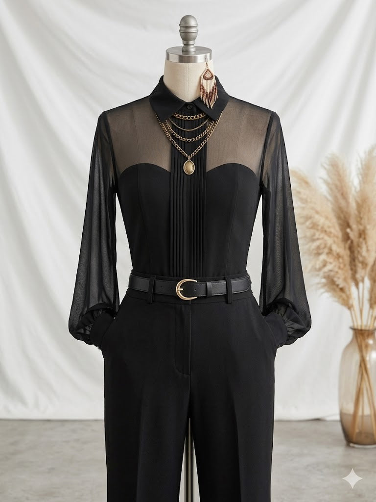 Chemisier Cintré À Manches Transparentes Femme