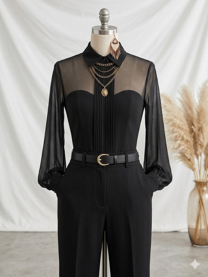 Chemisier Cintré À Manches Transparentes Femme