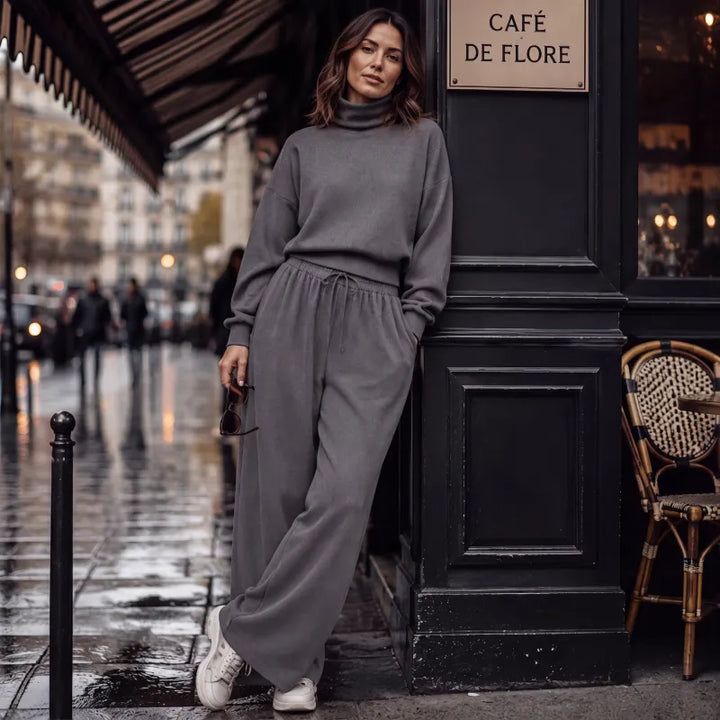 Ensemble 2 Pièces Col Roulé Et Pantalon Large Femme