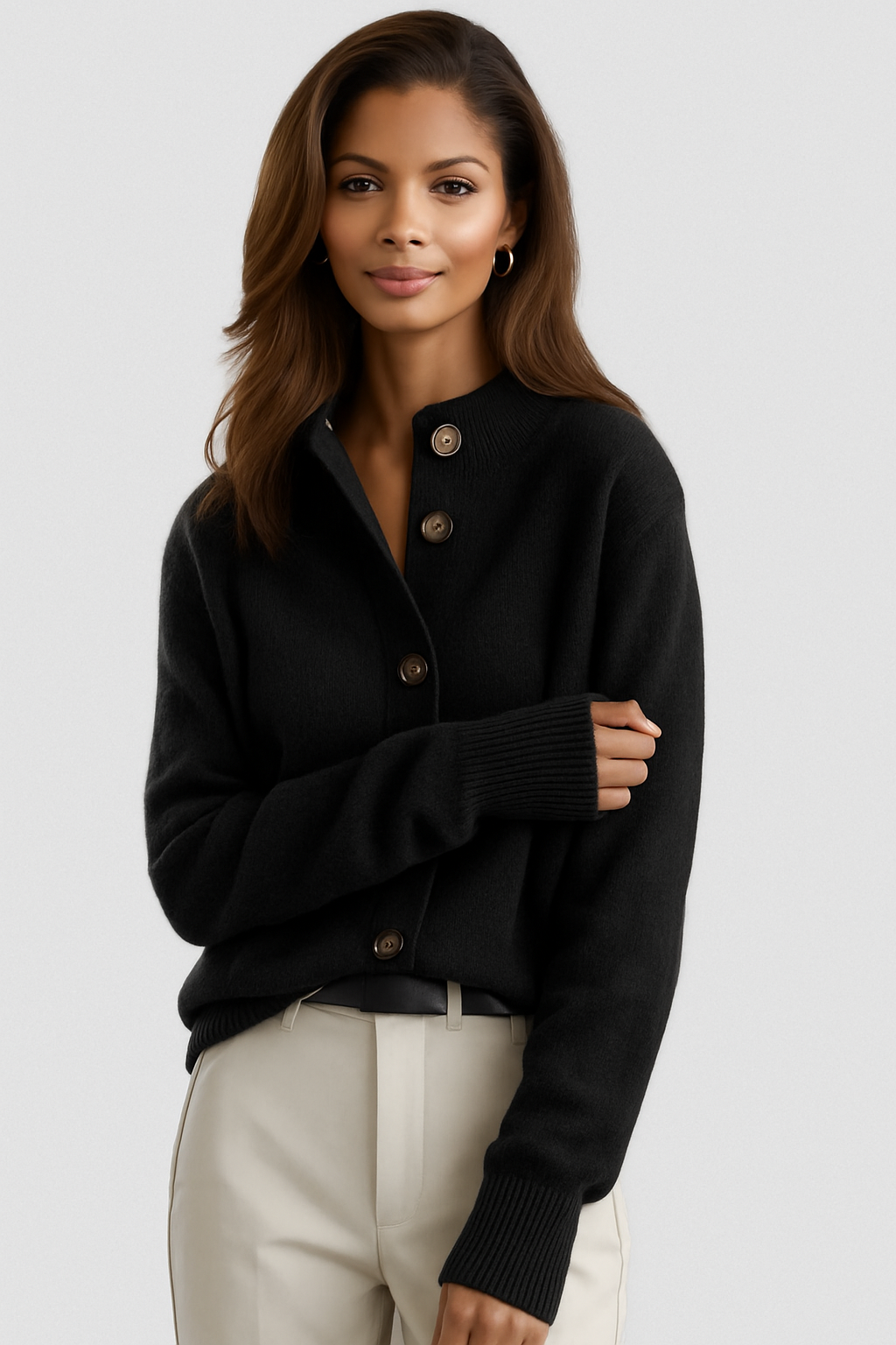 Gilet Boutonné À Col Montant Femme