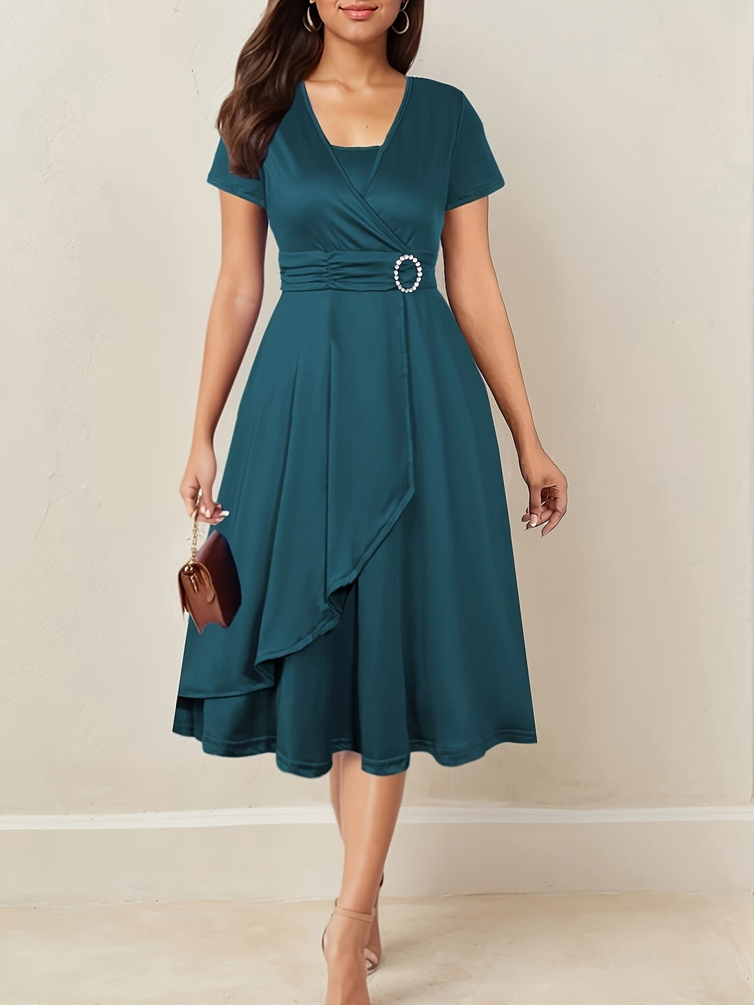 Robe Midi Cache-Cœur Ceinturée Femme