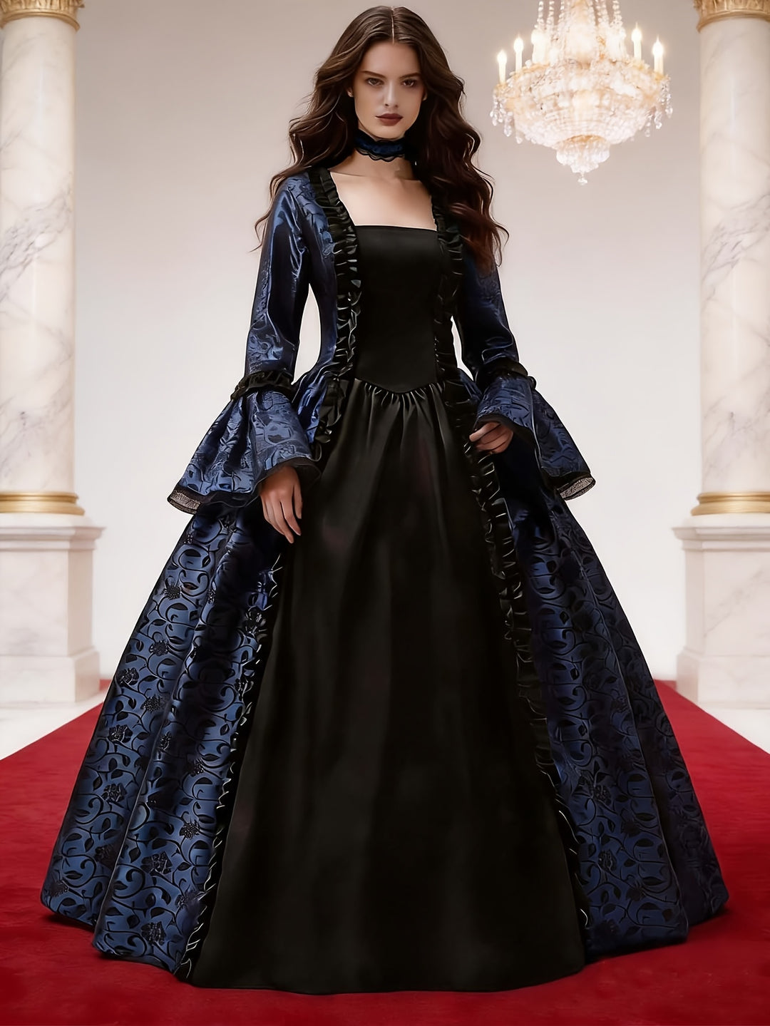 Robe Halloween Gothique à Manches Évasées Femme