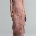 Women's Long-Sleeve Fringed Maxi Dress