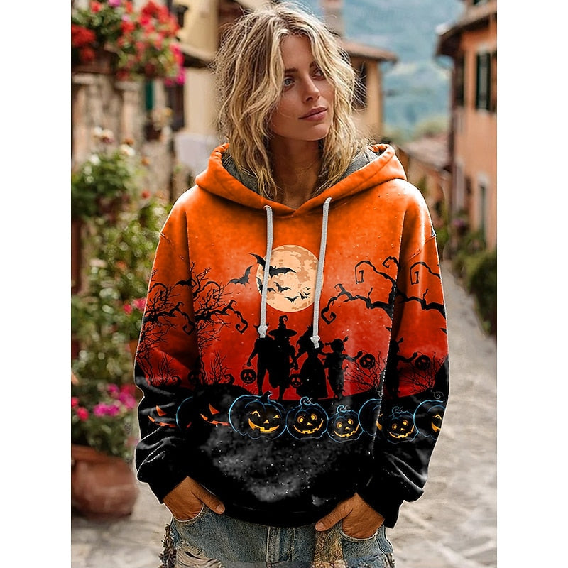 Sweat à Capuche Halloween Imprimé Squelette Femme
