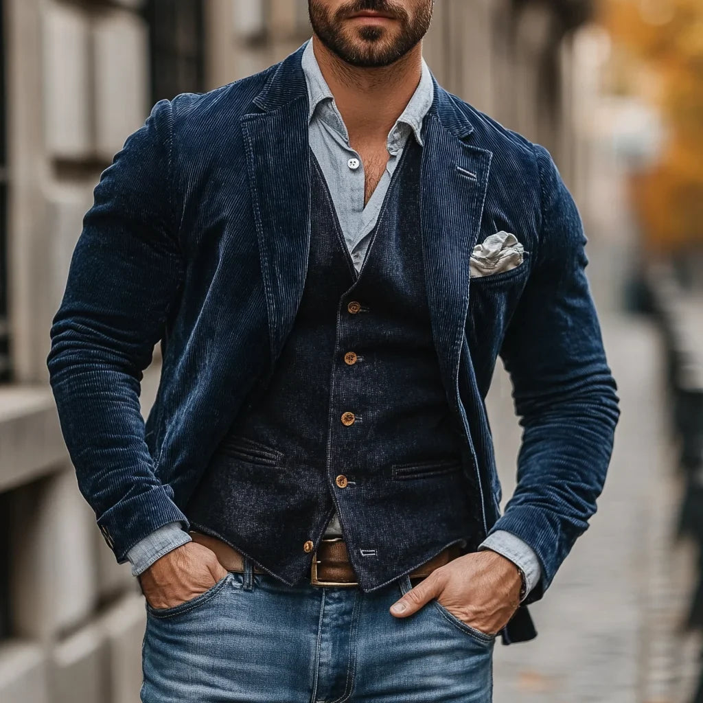 Blazer Texturé à Revers Crantés Homme