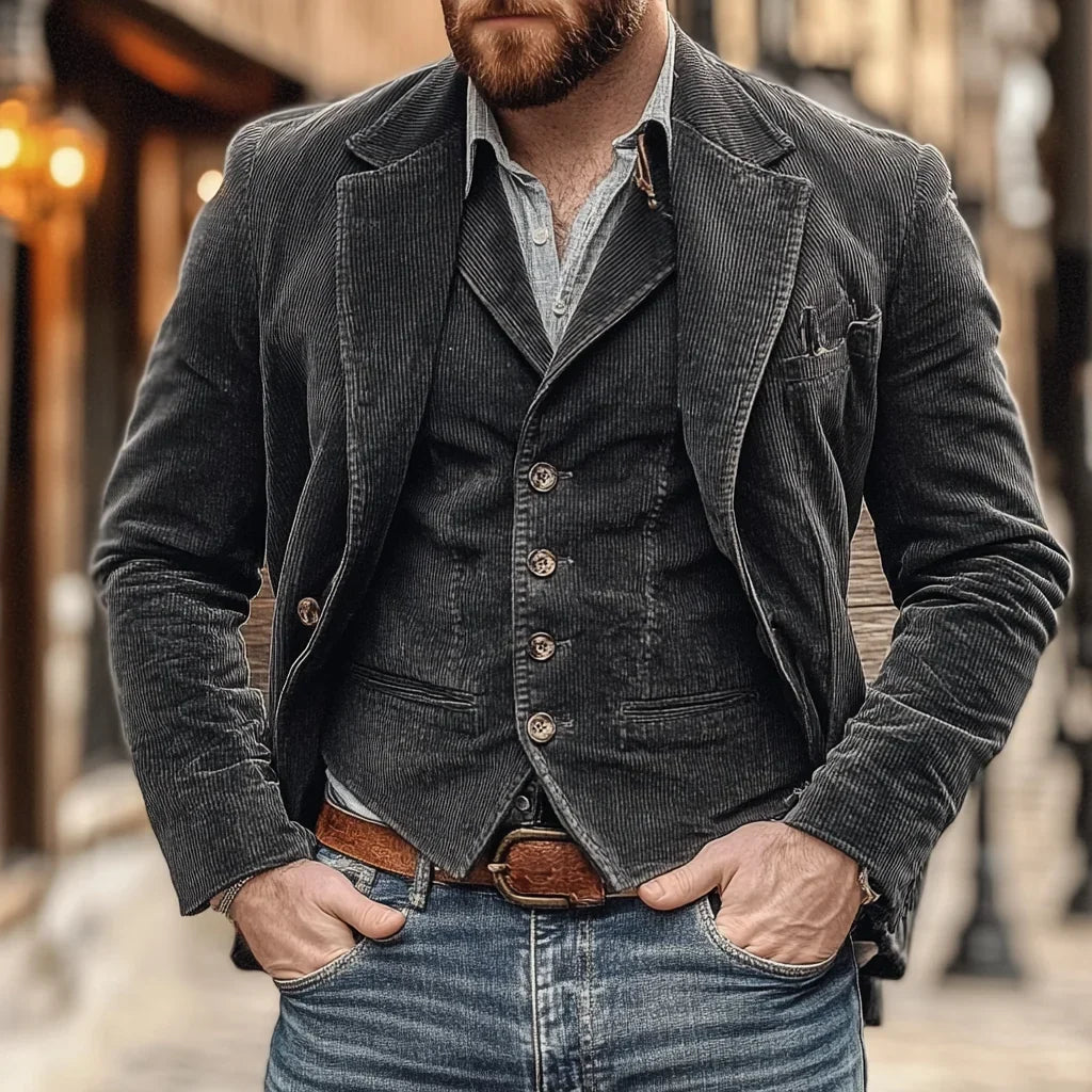 Blazer Texturé à Revers Crantés Homme