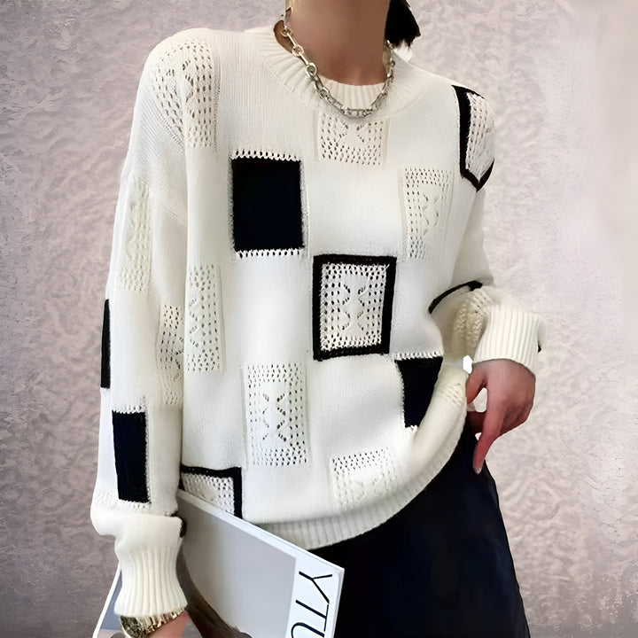 Pull Graphique À Maille Ajourée Femme