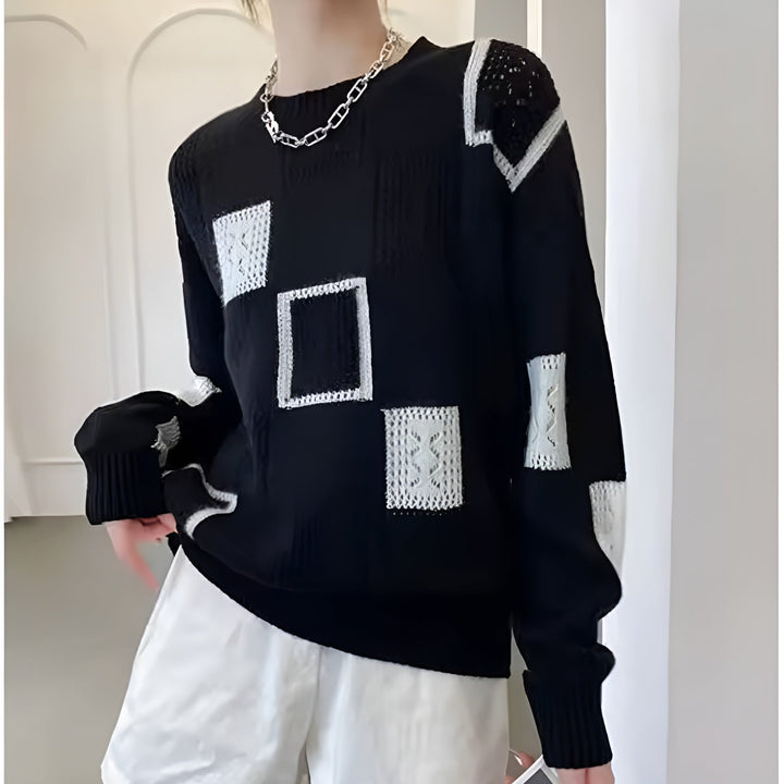 Pull Graphique À Maille Ajourée Femme