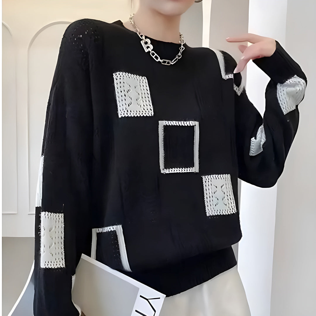 Pull Graphique À Maille Ajourée Femme