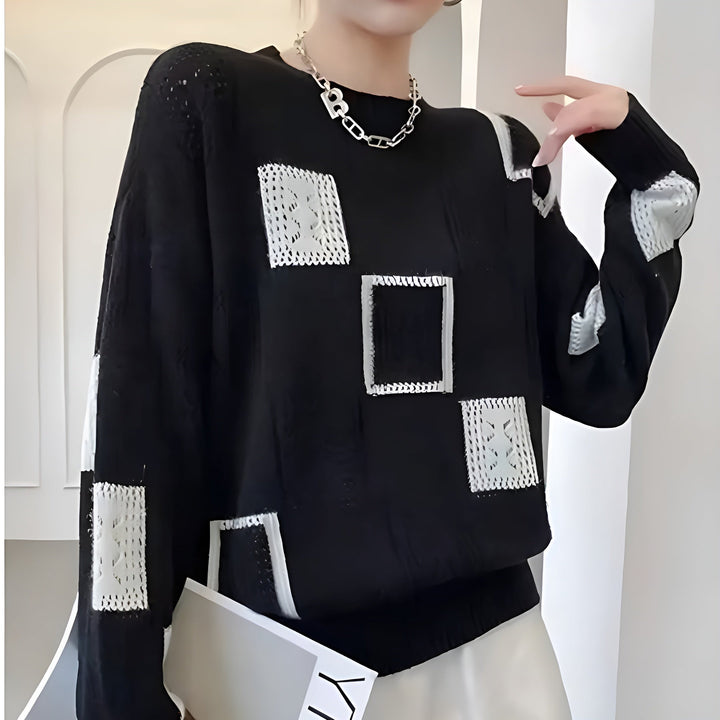 Pull Graphique À Maille Ajourée Femme