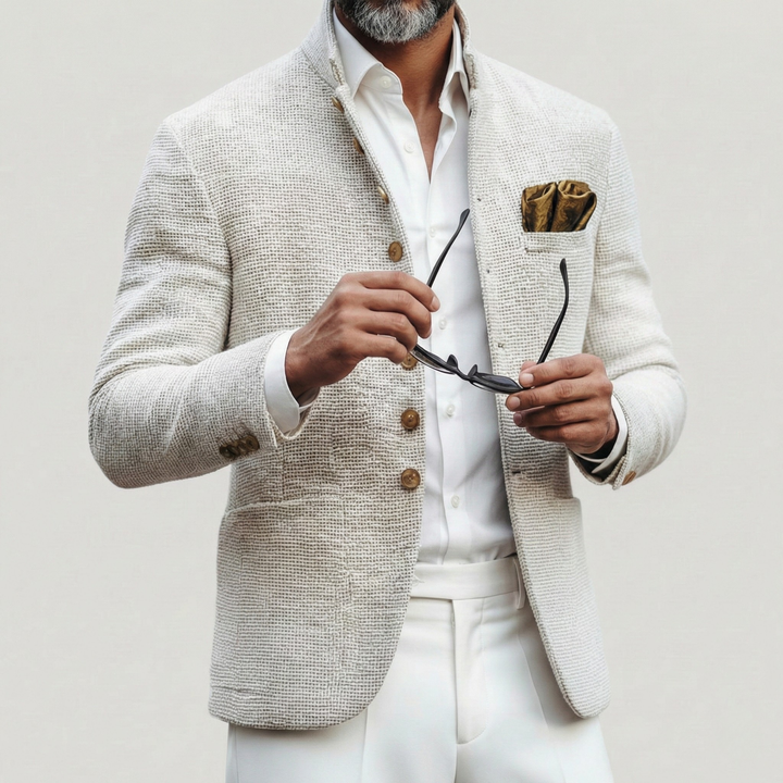Blazer Texturé à Col Montant Boutonné Homme