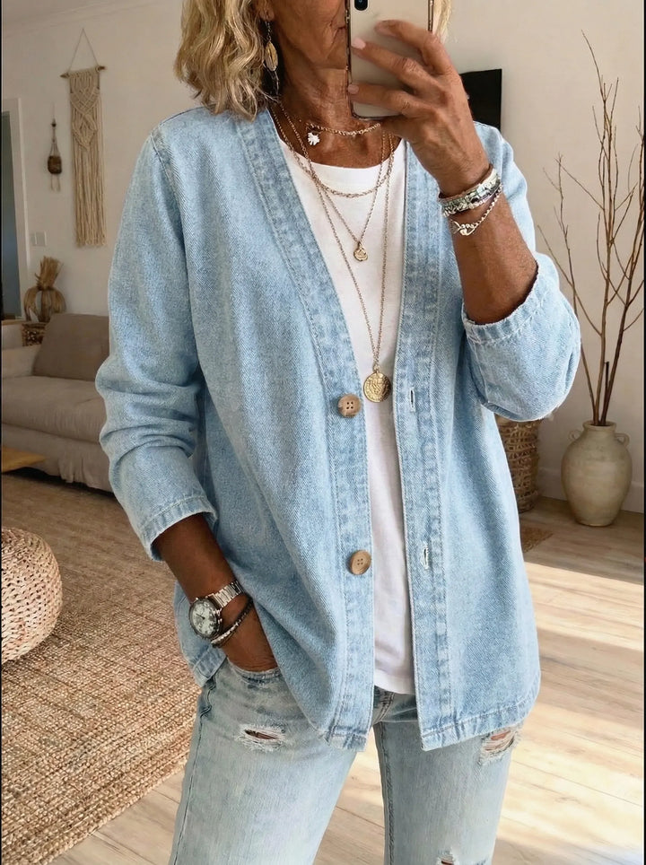 Cardigan En Jean Boutonné Sans Col Femme