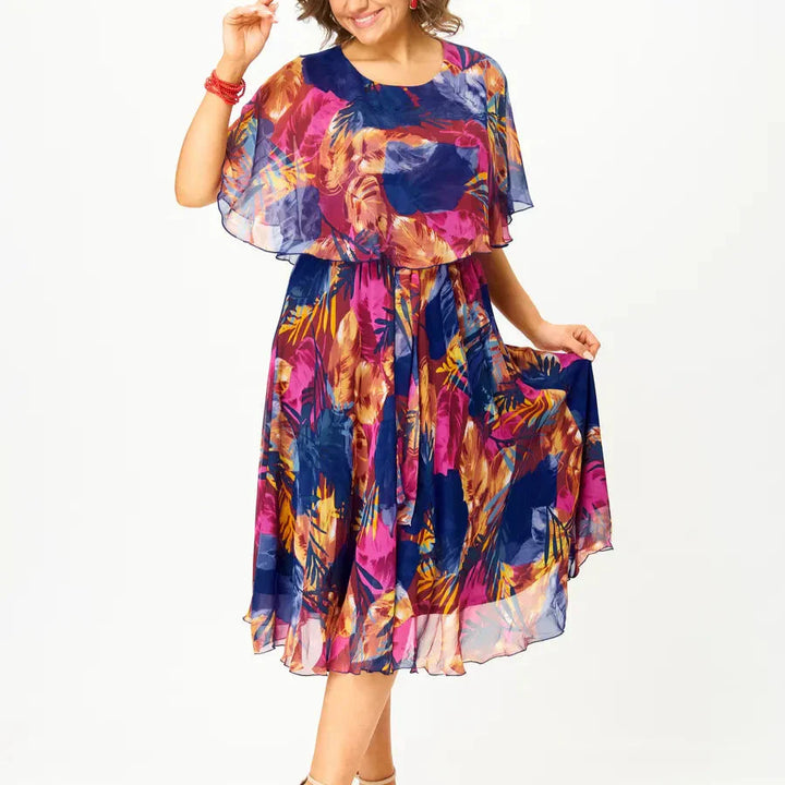 Robe Midi Imprimée Manches Fluides Femme